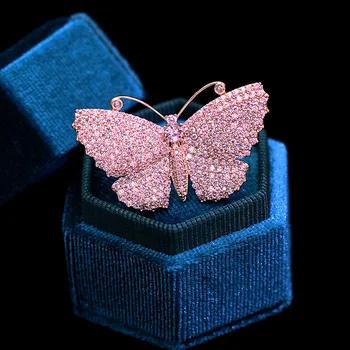 OKILY Minunat pe Deplin Deschide Zirconia de Moda Animal Broșe pentru Fata Fluture Roz Ace si Brosa Accesorii 2020 Cadou de Anul Nou