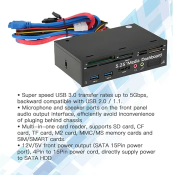 Multi-Funcție USB 3.0 Hub Port eSATA Interne Cititor de Carduri de Bord mass-Media de pe Panoul Frontal Audio pentru SD, MS, CF TF M2, MMC Carduri de Memorie