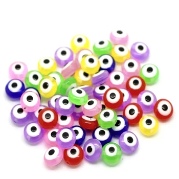 300 Buc Doreen Cutie Amestecat Ochiul Rău Rășină Distanțier Margele Rotunde Plate 8mmx5mm Pentru DIY Brățară de Bijuterii a Face Constatări, Orificiu:1mm
