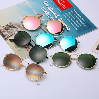 Lentile de sticla Rotund ochelari de Soare Femei, Omul de Brand Designer de Mici Vintage Retro ochelari de soare de Conducere Ochelari de Soare Metal Ochelari de UV400