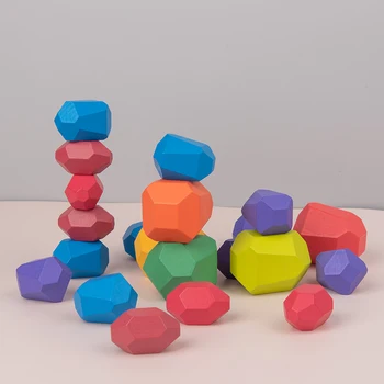 Pentru copii din Lemn de Culoare Piatra Jenga Bloc Jucărie de Învățământ Creativ Stil Nordic Stivuire Joc Curcubeu de Jucării din Lemn Cadou
