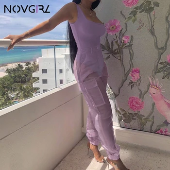 Novgirl Set de Două Piese pe Un Umăr Bodysuit Topuri Și plasă de Pantaloni de Marfă 2019 Summer Club Petrecere Sexy Costum Salopeta Set de Potrivire