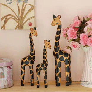 3 Buc Seturi Girafa Ornamente Creative Decoratiuni Acasă Nordic Jurnal din Lemn, Figurine de Animale-O Familie de Girafe Meserii Cadou