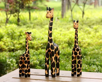 3 Buc Seturi Girafa Ornamente Creative Decoratiuni Acasă Nordic Jurnal din Lemn, Figurine de Animale-O Familie de Girafe Meserii Cadou