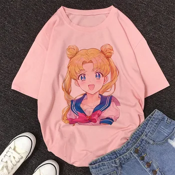 2020 Vara Noi Sailor Moon Moda T-Shirt Femei Pisica Drăguț Tricou Harajuku Maneci Scurte Distractiv Ulzzang Tricou De Sex Feminin De Desene Animate Topuri