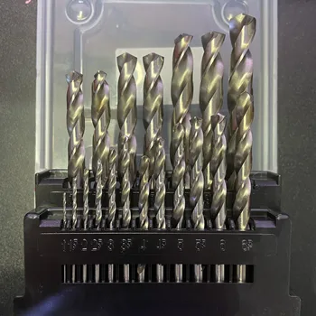 19pcs 1-10mm Rotund Shank Twist Drill Bit Set Titan Acoperit Gaura de Tăiere pentru prelucrarea Lemnului Instrument de Metal Maneca Burghiu HSS6542