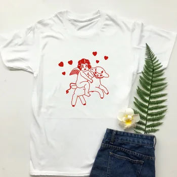 Kuakuayu HJN Heruvim Miel Oaie Drăguț Teuri Moda de Vara Roz Înger Casual Femei Top Funny T-Shirt Tumblr Mâneci Scurte T-Shirt