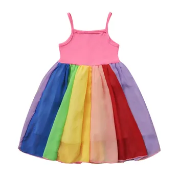 De Vară Pentru Copii Haine Pentru Copii Princess Rochii Pentru Fete De Cauzalitate Fără Mâneci Curcubeu Tipărite Suspensor Fete Dress Vestido Halat