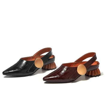 FEDONAS Genuien Piele Vintage Subliniat Toe Pantofi Femei Înapoi Curea Ciudat Tocuri Pompe de Primavara-Vara Petrecere de Dans Pantofi pentru Femeie