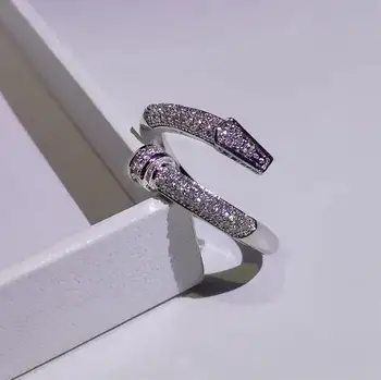 Formă de șarpe de argint 925 inel Micro pave AAAAA Zircon Logodna Nunta Trupa Inele pentru femei Bijuterii de Mireasă Cadou