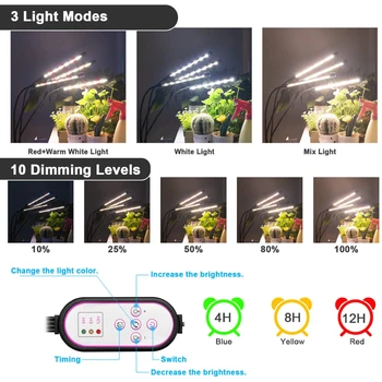LED-uri Cresc Lumini pentru Plante de Interior 4 Cap de 80 de Podea cu LED-uri Lumină Plantelor cu Stand 4/8/12H Timer 10 Estompat Niveluri Reglabile 11