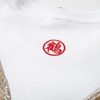 Chineză Stil de Vara din Bumbac Tricouri Barbati Macara Broderie de Îmbrăcăminte de sex Masculin se Potrivesc tricou Barbat Casual Brand Alb T-shirt Mens Topuri