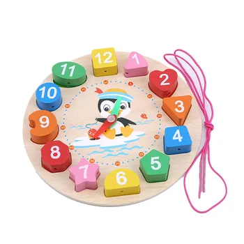 Ceas În Formă De Puzzle-Uri De Desene Animate De Animale Imprimate Montessori Jucării Ștrasuri Din Mărgele Puzzle Multifunctional Din Lemn, Puzzle-Uri Pentru Copii Jucarii Educative