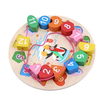 Ceas În Formă De Puzzle-Uri De Desene Animate De Animale Imprimate Montessori Jucării Ștrasuri Din Mărgele Puzzle Multifunctional Din Lemn, Puzzle-Uri Pentru Copii Jucarii Educative