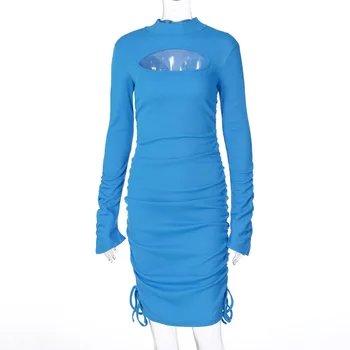 De Vară 2020 Femei Rochie Stil Cald Model Solid de culoare Gaura Mâneci Lungi Europene și Americane Stivuite Rochie Bodycon
