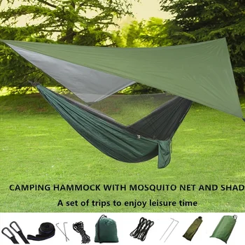 Soare în aer liber Adăpost de Camping Hamac cu Plasă de Țânțari și de Zbor Cort Portabil Ușor de Nailon Hamace cu UV Prelată Adăpost