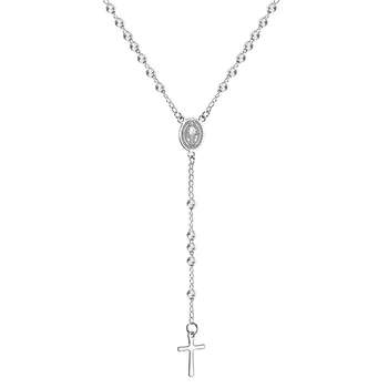 LUXUSTEEL cu Margele Colier Cruce din Oțel Inoxidabil, Lungime 52cm+7 cm Rozariu Creștin Catolic Religioase Bijuterii colier lung pentru femei