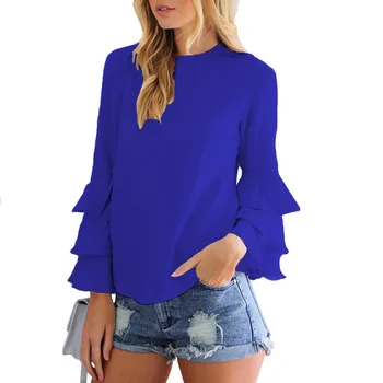 Femei Bluză Lungă Maneca Fluture O-Gât Culoare Solidă Șifon Tricouri Vrac Tip Alb Galben Rosu Verde Bluza 2019 Vara