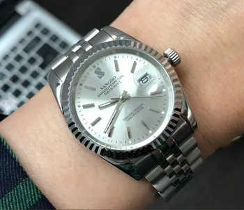37.5 mm Sangdo de Afaceri ceas cadran argintiu - alb Automatic Self-Wind mișcare de Înaltă calitate ceasuri Mecanice Bărbați ceas sd227-8
