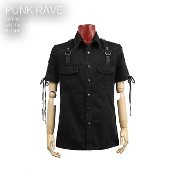 PUNK RAVE Bărbați Gotic Personalitate Bluză Casual Steampunk Rock Heavey Metal Negru Bărbați Topuri Tricou Maneca Scurta Bluza de Vara