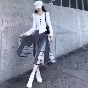 De Sex Feminin Mozaic Haine Casual Streetwear Epocă Gotică Lung Negru Ochiurilor Fusta Pentru Femei De Moda Lolita Elastic, Fusta Cu Talie Inalta