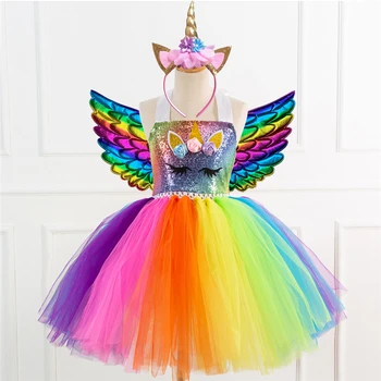 Rainbow Unicorn Unicorn Rochie De Birtyday Petrecere Cosplay Costum De Halloween Pentru Copii Carnaval De Performanță Petrecere De Îmbrăcăminte