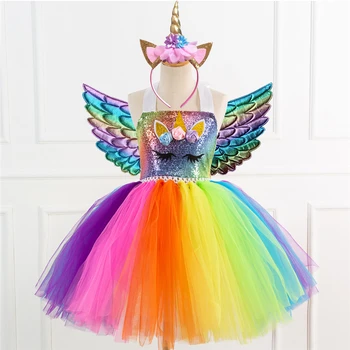Rainbow Unicorn Unicorn Rochie De Birtyday Petrecere Cosplay Costum De Halloween Pentru Copii Carnaval De Performanță Petrecere De Îmbrăcăminte