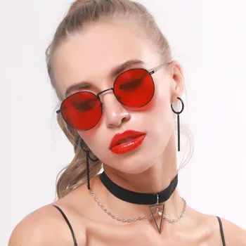 Rotund Retro Negru Roșu ochelari de Soare pentru Femei Barbati Aliaj Oculos Clasic de Ochelari de Soare De Sol Gafas UV400