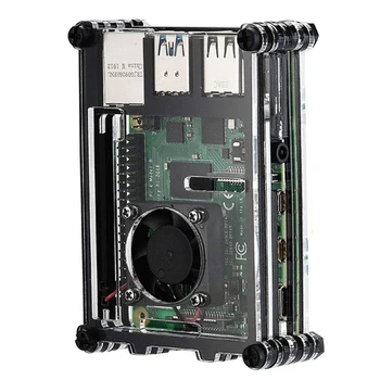 Acrilic Transparent / Clear & Negru Acoperi Caz pentru Raspberry Pi 4 Model B, cu Ventilator de Racire pentru Raspberry Pi 4B
