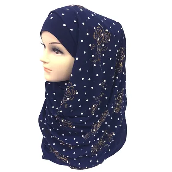 Noi Gros cu Bule de Sifon Strălucește Florale Puncte Puf de Imprimare Femeilor Islamice Musulmane Hijab Eșarfă Șal Cap Înfășurați Culori Simple