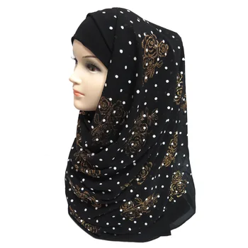 Noi Gros cu Bule de Sifon Strălucește Florale Puncte Puf de Imprimare Femeilor Islamice Musulmane Hijab Eșarfă Șal Cap Înfășurați Culori Simple