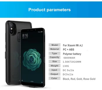 6800mAh Power Bank caz Pentru Xiaomi Mi A2 Caz de Putere Portabil Spate Baterie Caz Pentru Xiaomi Mi A2