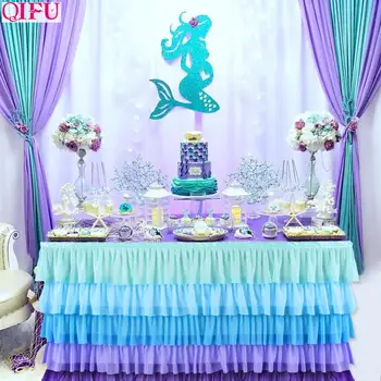 QIFU Albastru Alb Roz Masă Fusta Mica Sirena Consumabile Partid Nunta Temă Ziua de naștere Decor Petrecere Copil de Dus Fata de Favoruri