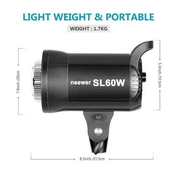 Neewer SL-60W Video cu LED-uri de Lumină Albă 5600K Versiune,60W CRI 95+,TLCI 90+ cu Control de la Distanță + Reflector+Iluminat Bowens Muntele