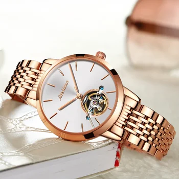 JSDUN Elveția Brand de Lux Automat Mechanical Ceas Aur roz Doamnelor Tourbillon Ceasuri din Oțel Inoxidabil Încheietura mîinii ceas