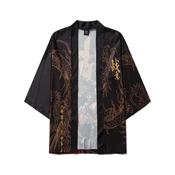 2020 Stil Chinezesc pentru Bărbați Haina pentru Bărbați Buttonless Cardigan Kimono Haori Stil Vechi Maneca Trei sferturi protecție Solară