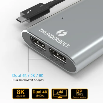 Certificat de Intel Thunderbolt 3 adaptor Dual DisplayPort 8K@30hz Adaptor 4K si 5K@60Hz Tip C Splitter video display pentru macbook pro