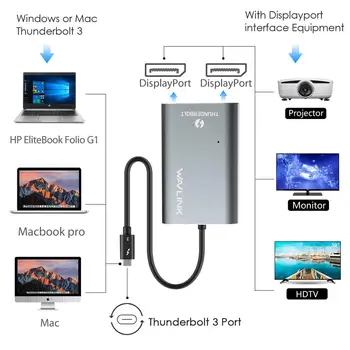 Certificat de Intel Thunderbolt 3 adaptor Dual DisplayPort 8K@30hz Adaptor 4K si 5K@60Hz Tip C Splitter video display pentru macbook pro