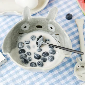 Tacamuri Din Ceramică Set Creativ De Pictat Totoro Castron, Farfurie, Lingura De Mediu Material De Desene Animate Design1266