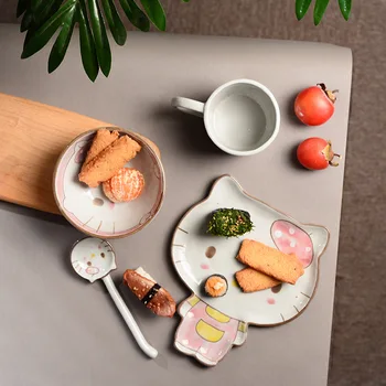 Tacamuri Din Ceramică Set Creativ De Pictat Totoro Castron, Farfurie, Lingura De Mediu Material De Desene Animate Design1266