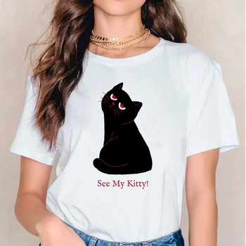 Femei Femei Tee de Imprimare Maneci Scurte Pisica Animal de 90 de Moda Casual Imprimare Doamna T-shirt Femei Top Graphic T Shirt T-Shirt