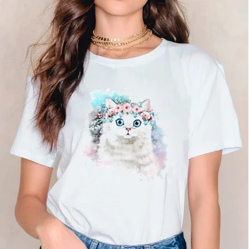 Femei Femei Tee de Imprimare Maneci Scurte Pisica Animal de 90 de Moda Casual Imprimare Doamna T-shirt Femei Top Graphic T Shirt T-Shirt
