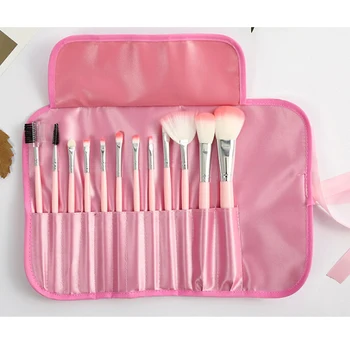 12 buc Profesionale roz machiaj perii set cu geanta fundație pulbere fard de obraz fard de pleoape pensula pincel pentru Maquiagem Pinceis Brochas