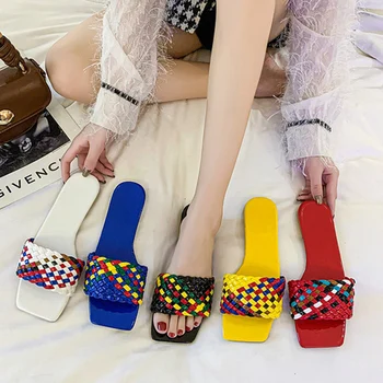 Femeie Împletite Papuci de casă Manuală Culoare Cusaturi Superioare Farmec Deschide-deget de la picior Plat Papuci de casă, Vacanta, Plaja Culori Bomboane Casual Pantofi pentru Femei