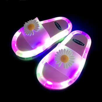 Led Papuci pentru Copii Zâmbet Mare de Imprimare de Moda de Flori Aprinde Baie Sandale pentru Fete și Băiatul Flip Flops Copilul Papuci de casă Nouă