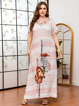 Plus Dimensiune Femei Maxi Rochie Lunga De Moda Liber Casual Embroiderey O-Gat Maneci Scurte Vintage Etnic Arab Rochii De Vară 2020
