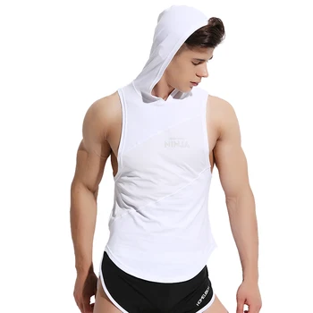 KWAN.Z vară rezervor de top pentru bărbați cu glugă vestă personalizate cu gluga culturism bază de sex masculin tricou casual rezervor de top pentru bărbați tricou colete