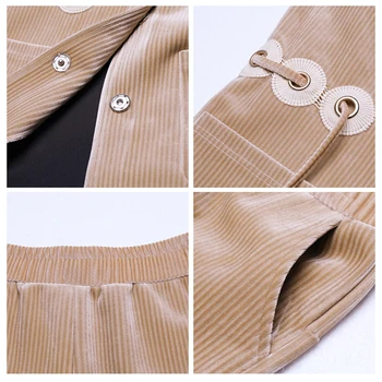 Casual Pantaloni De Catifea Cord 3 Piece Set Pentru Femei De Moda Cordon Guler De Stand Ascuns Butonul De Sus Și Pantaloni Lungi Imprimate T-Shirt Tinuta De Toamna