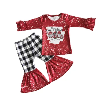 Copilul Crăciun Fericit Haine De Iarna Fata Maneca Lunga Tinutele Cu Unduiri De Design Pentru Copii De Înaltă Calitate De Top Și Bell Pantaloni Set