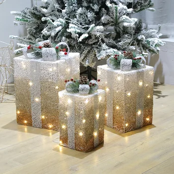 Noi aur Alb de Craciun dreptunghi de iluminat de vacanță Fereastră decor hotel decoratiuni gramada de elemente de recuzită luminescente cutie de cadou